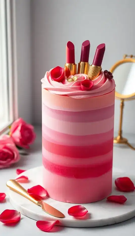 Pink Ombre Lipstick Inspired Cake
