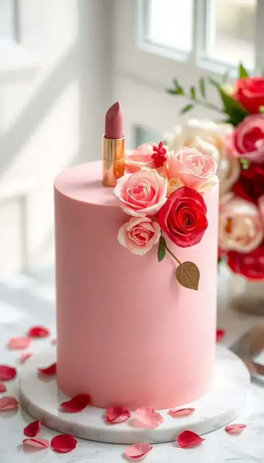 Feminine Roses and Lipstick Combo Cake