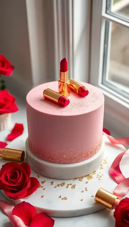Sparkling Lipstick Glitter Cake