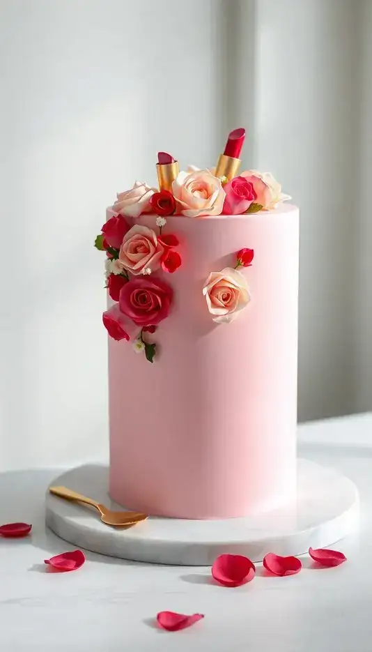 Lipstick and Floral Cascade Cake