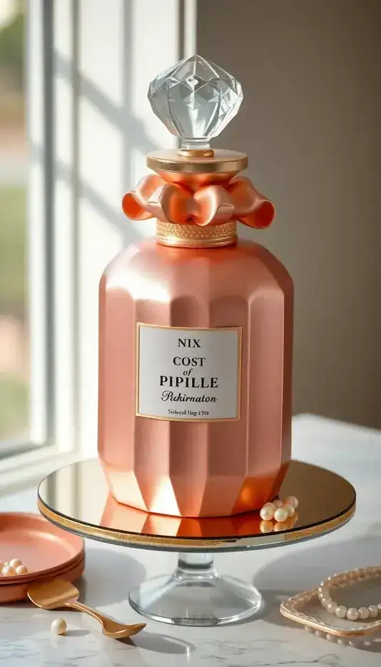 Rose Gold Metallic Perfume Bottle Cake Creation