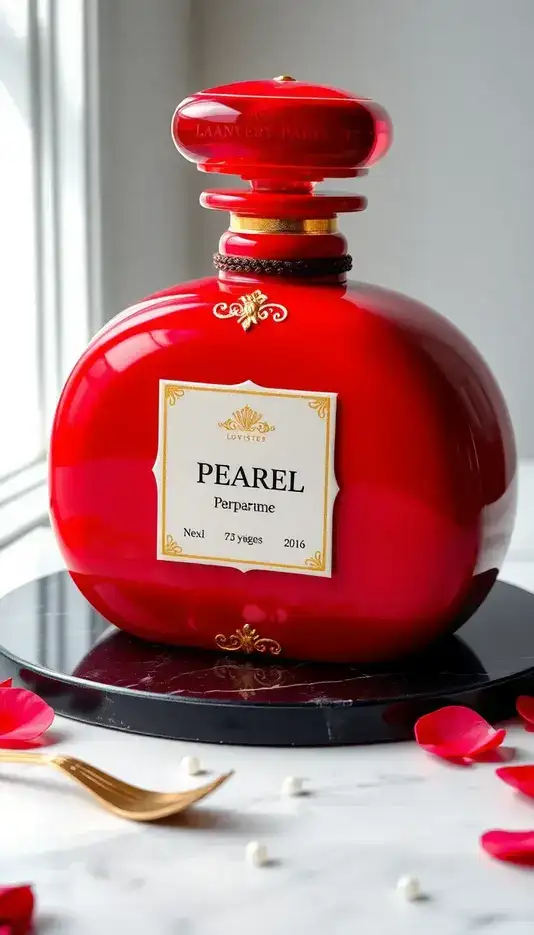 Decadent Ruby Red Perfume Bottle Cake Theme