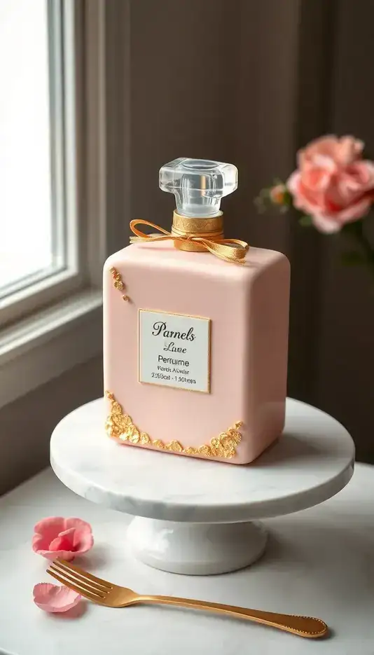 Gold Leaf Detail Perfume Bottle Cake Creation