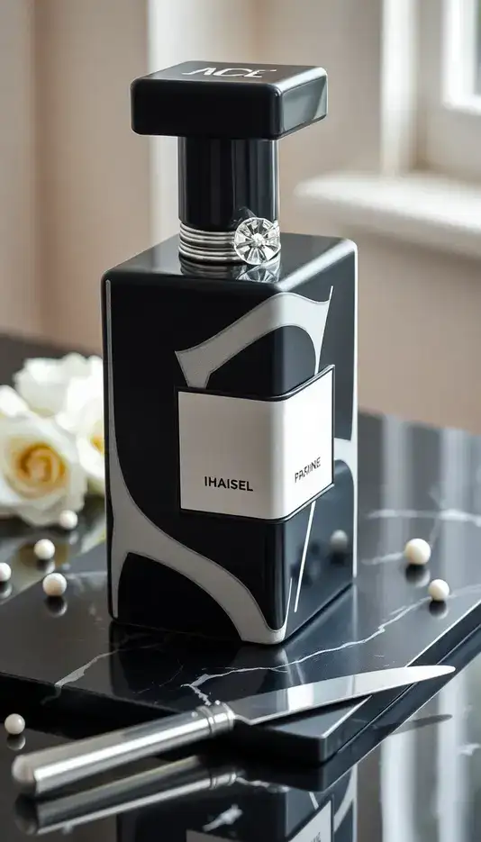 Black and White Chic Perfume Bottle Cake