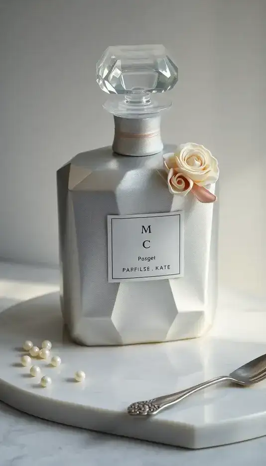 Shimmering Silver Perfume Bottle Cake Inspiration
