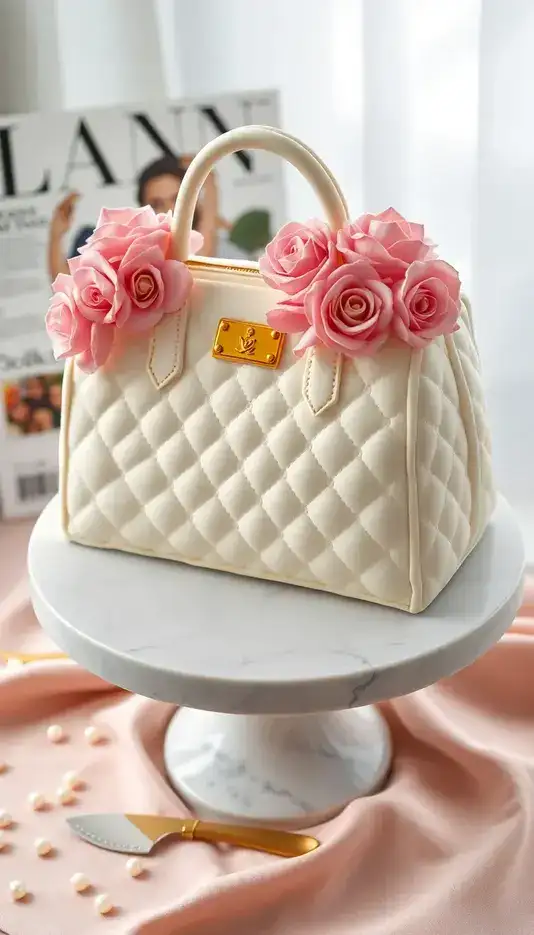 Intricate Handbag Cake with Sugar Flowers