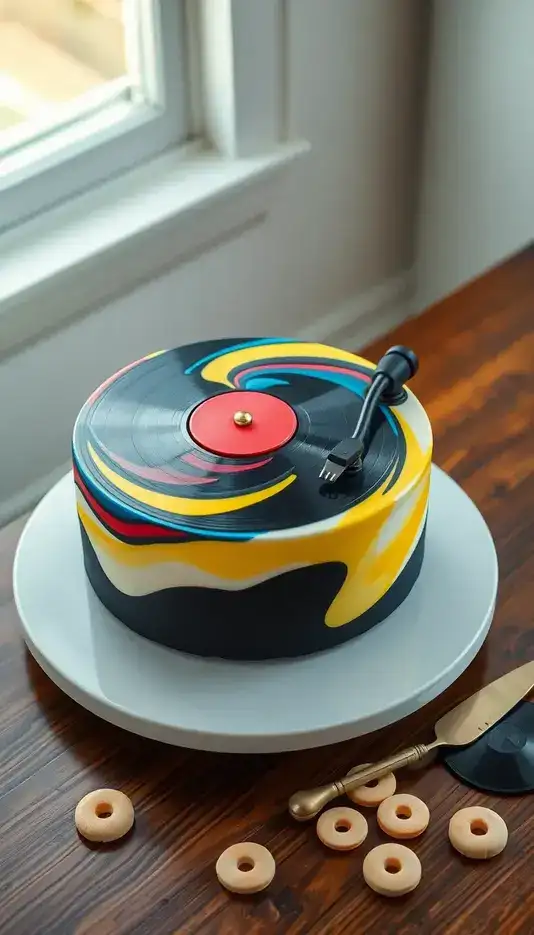 Colorful Vinyl Record Swirl Cake