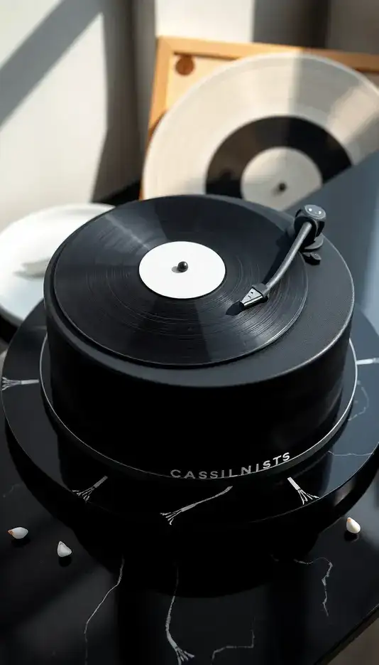 Minimalist Black and White Record Player