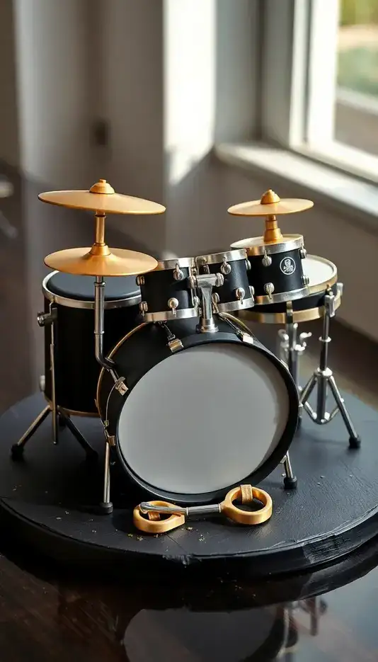 Classic Black Drum Set Cake