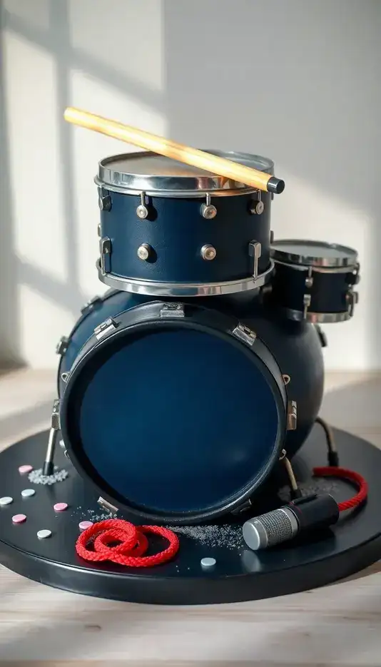 Rock Star Drum Set Cake with Drumsticks