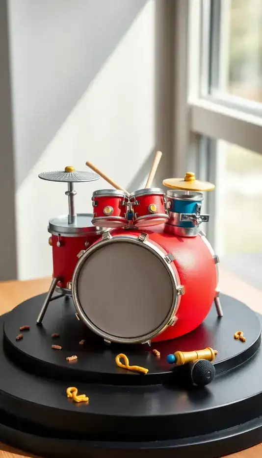 Cartoon Style Drum Set Cake