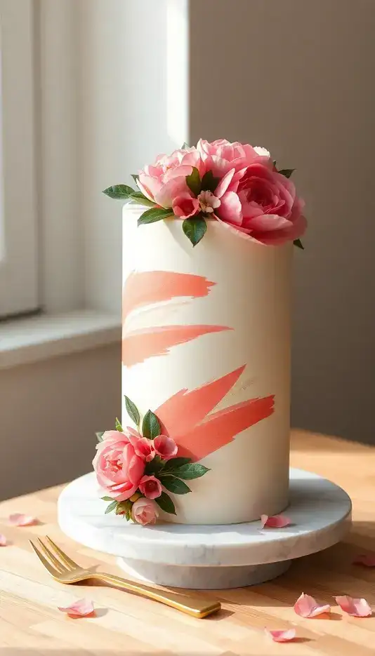 Fresh Flower and Brushstroke Combo Cake