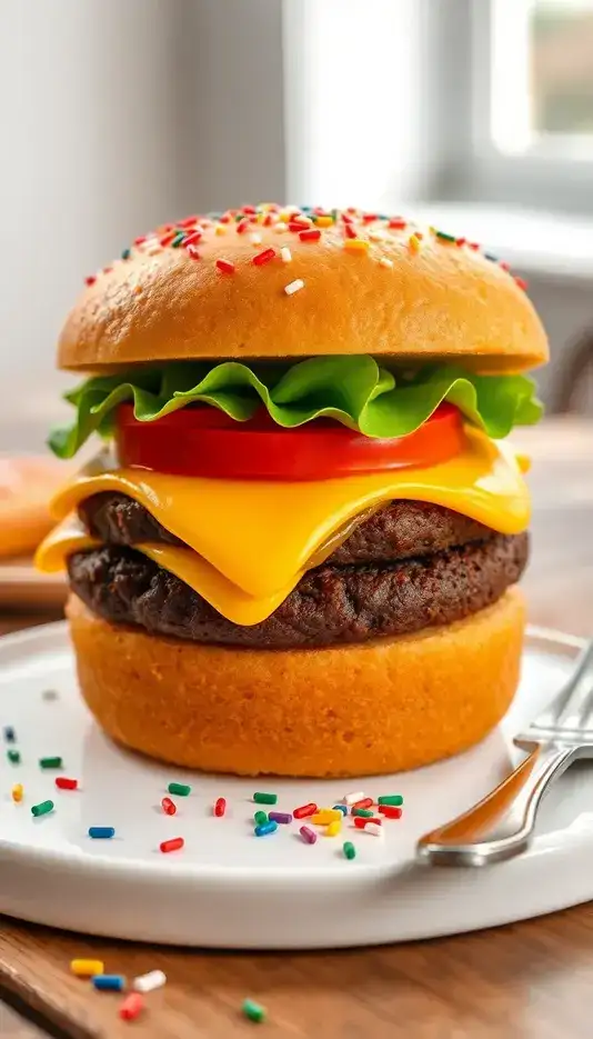 Rainbow Toppings Hamburger Cake