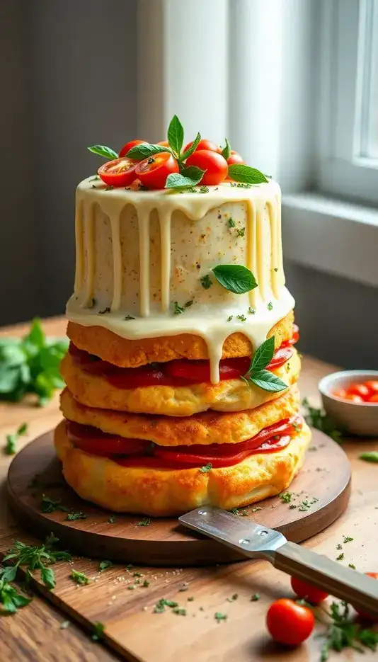Garden Fresh Pizza Cake with Herbs
