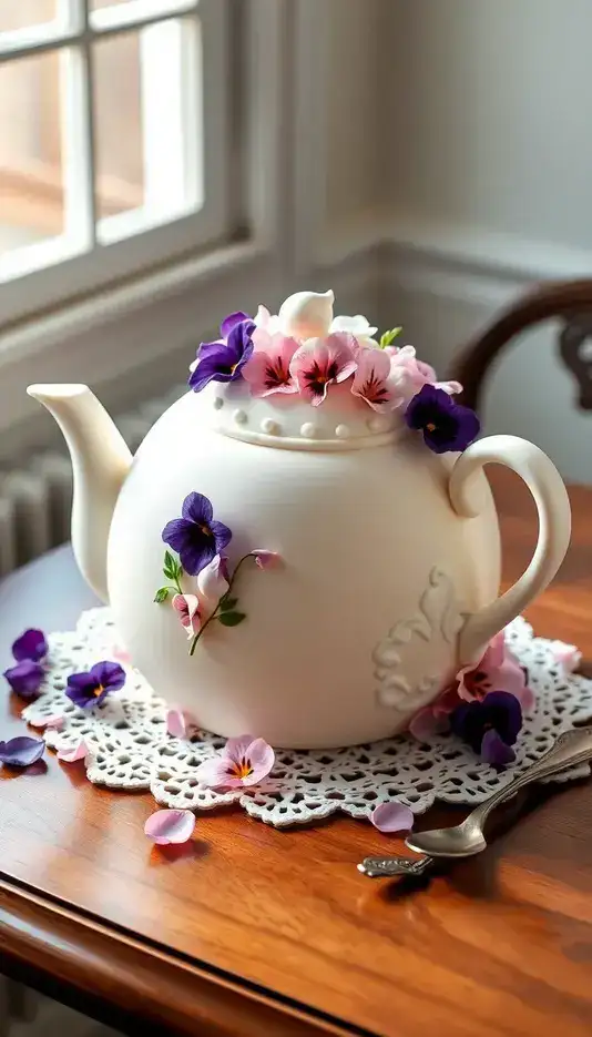 Teapot Cake with Real Edible Flowers