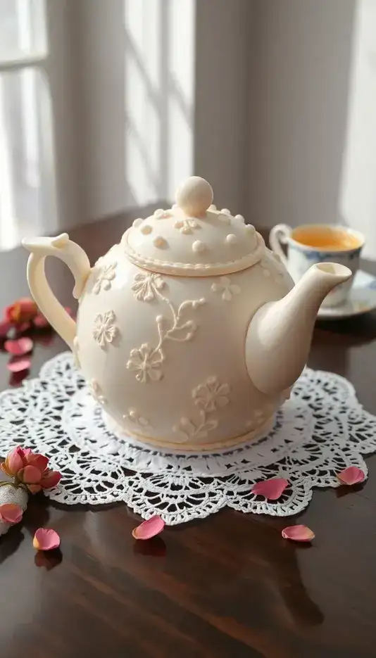 Charming Lace Pattern Teapot Cake