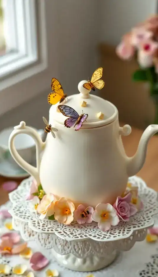 Butterfly and Bees Teapot Cake