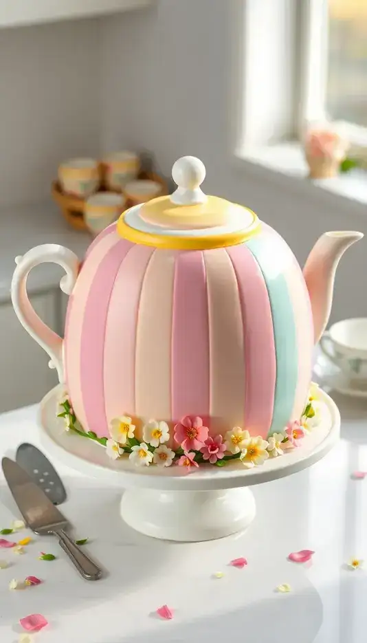 Striped Colorful Teapot Cake