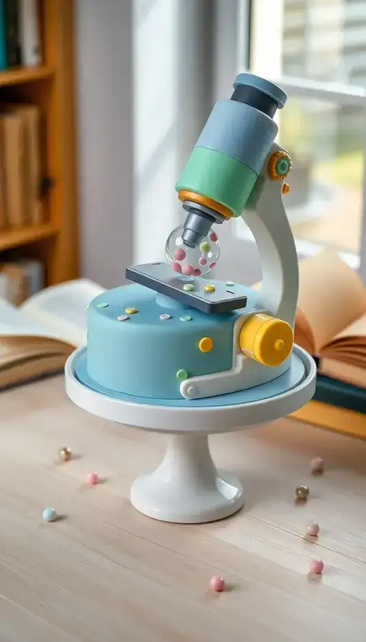 Whimsical Cartoon Microscope Cake