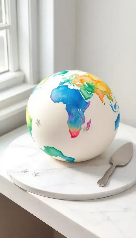 Colorful Watercolor Globe Cake