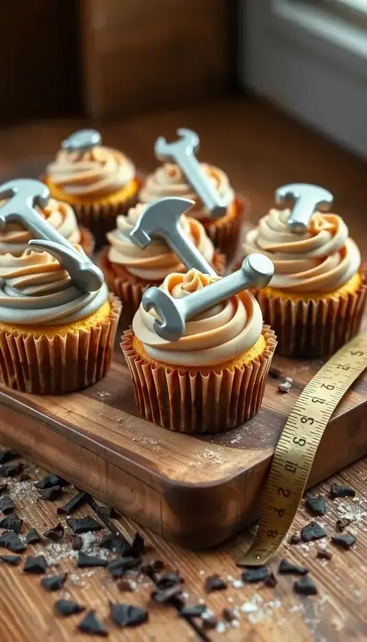 Mini Hammer and Wrench Cupcakes