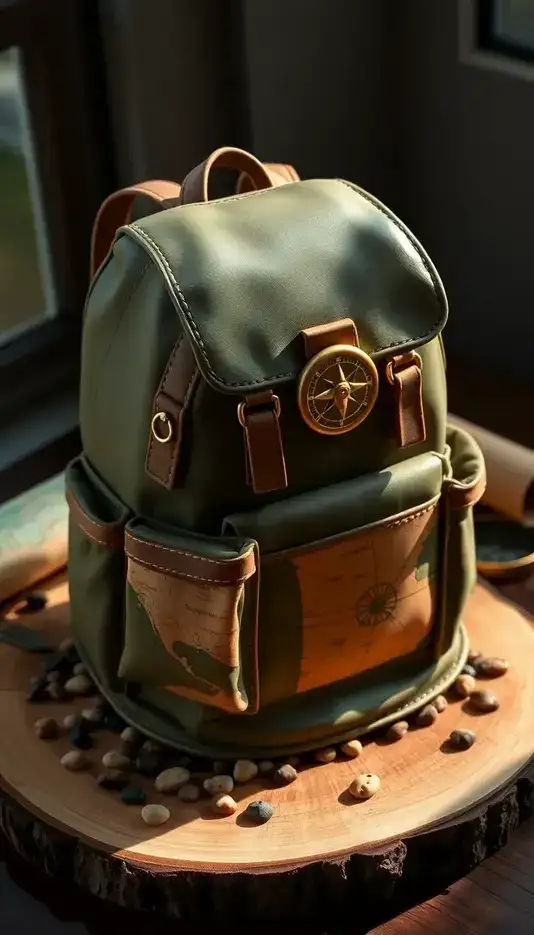 Map and Compass Backpack Cake Design