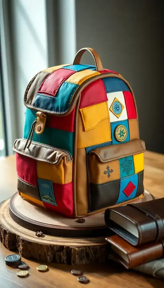 Colorful Patchwork Backpack Cake