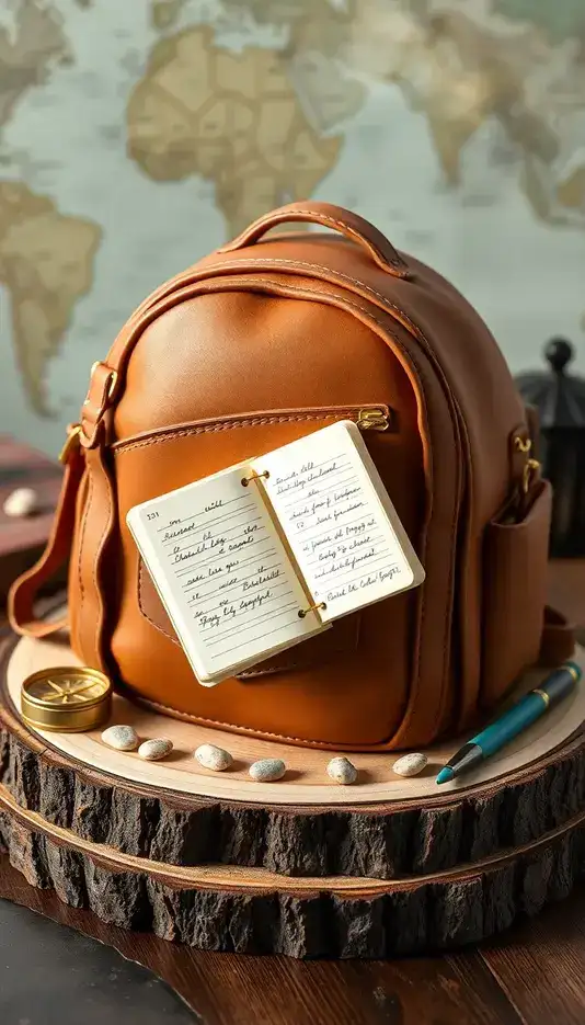 Backpack with Tiny Edible Journal Cake