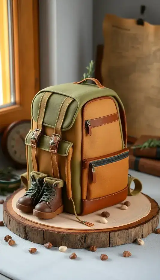 Backpack Cake with Miniature Boots