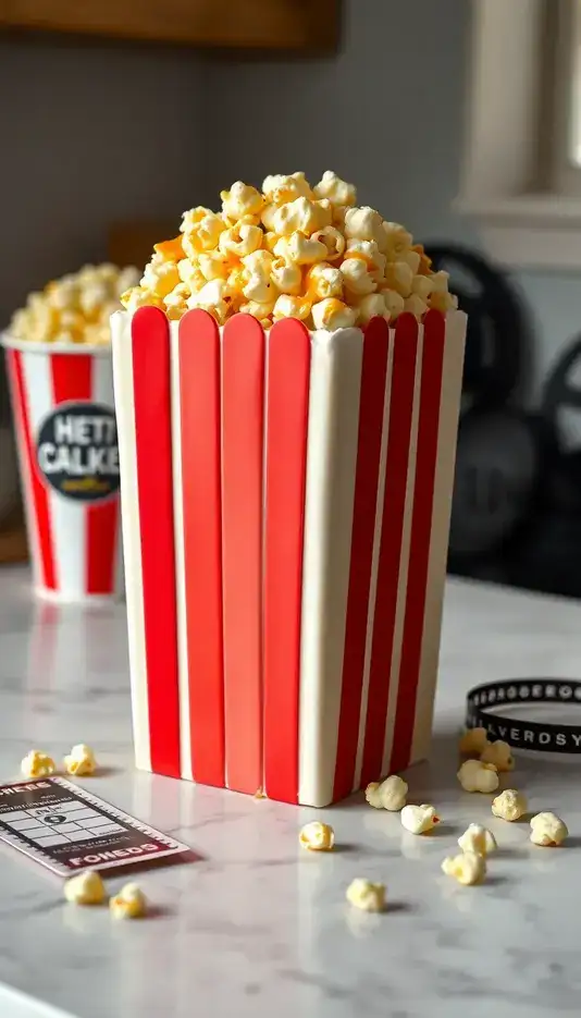 Popcorn Box Cake with Real Popped Corn Topping
