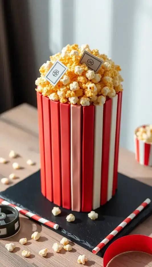 Popcorn Box Cake with Edible Movie Tickets