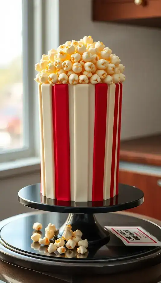 Vintage Cinema Popcorn Box Cake Style