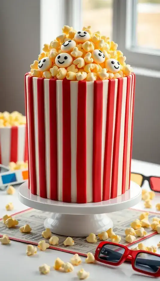 Popcorn Box Cake with Playful Popcorn Faces