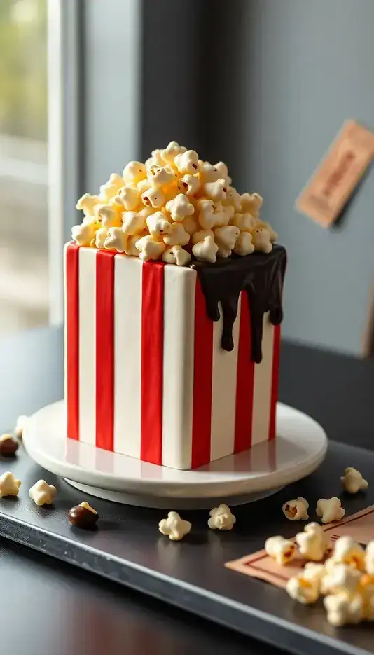 Chocolate-Dipped Popcorn Box Cake Creation