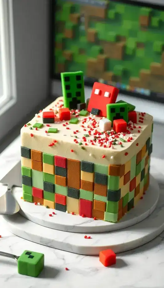 Minecraft Cake with Pixelated Sprinkles