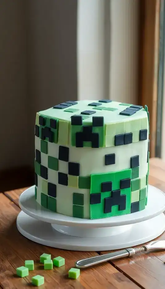Pixelated Cake with Creeper Faces