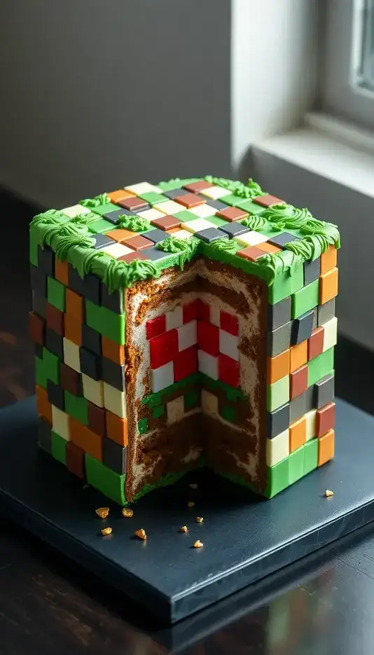 Minecraft Cake with Cake-in-Cake Layers
