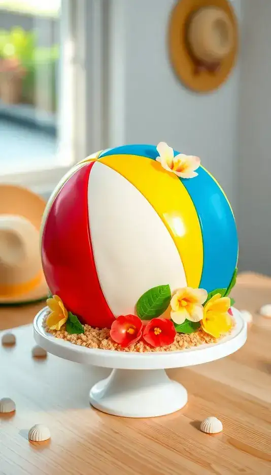 Beach Ball Cake with Tropical Flowers